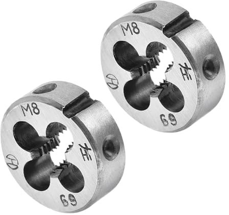 CoCud Terraja de Reparación de Rosca Redonda Terraja M8 de 25 mm OD Roscado Cilíndrica de Acero para Herramientas de Aleación con 4 Orificios para Virutas 2 Piezas