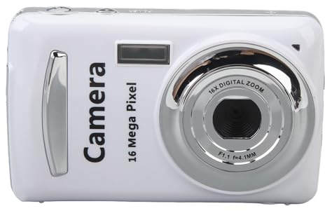 Digital Camera, 16MP 1080P HD Pocket Compact Camera with 2.4 Inch Screen, 16X Zoom Autofocus, Anti Shake, Portable Vlogging Camera, for Boys Girls Kids (White)