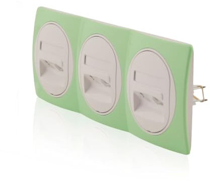 3x Datenbuchse Set Weiß 2xRJ45 Cat 6 FTP, Ø 60 mm & 3-fach Rahmen Grün/Weiß 80x222 mm horizontal ABS