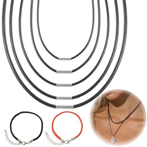 7 Piezas Cuerda Cordon Cuero para Colgantes Cadena Hombre Mujer con Cierre Metal Acero Inoxidable, Cadena de Cordón de Cuero Clásica