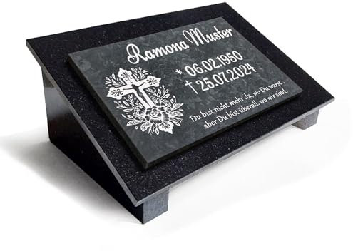 Generisch Grabplatte Grabstein Granit mit MARMOR+Unterplatte+Stützen+Gravur 40x30cm MA15