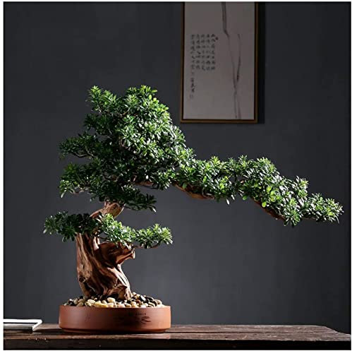 Artificial Plants,Fake Bonsai Tree, Artificial Tree Artificial Rhododendron Tree Faux Bonsai Tree Faux Potted Houseplant Pebbles, Green, Home Decoration Gifts Artificial Trees(B)