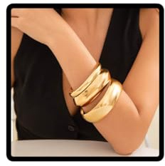 Wedity 3 Pz Chunky Braccialetti Braccialetti Trendy Wide Surface Cuff Braccialetti Arc Plain Circle Polso Polso Wrap Braccialetto Gioielli per le Donne