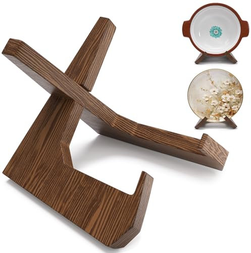 Large Bowl Stands for Display 12 Inch Heavy Duty, Extra Wooden Plate Stand Deep, Wood Bowl Holders for Displaying, Decorative Platter Easel Holder for Decorative, Pottery, Bowls, Picture, Dish, Book