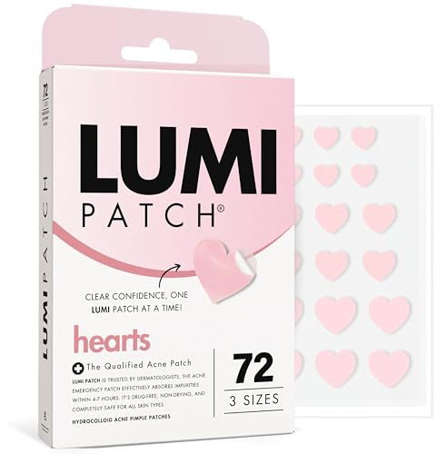 LUMI Patch for Acne - 72 Hydrocolloid Heart-Shaped Pimple Patches for Face | Dermatologist Approved, for Teens & Adults