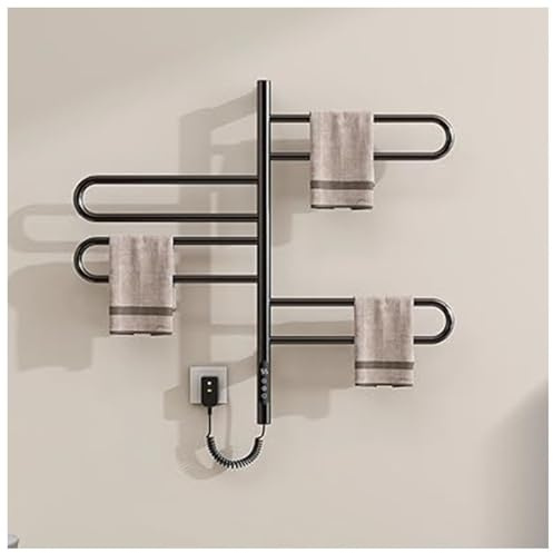LRF-yxkj Scaldasalviette Elettrico, Termo Arredo da Bagno Ruotabile a 180° con Timer/Temperatura Regolabile/Display a LED, Scaldasalviette per Bagno Temporizzazione 1-9 Ore,Black