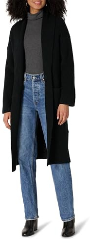 Amazon Essentials Cardigan Long Coupe Surdimensionnée avec Poches, Maille Texturée en Coton Mélangé Femme, Noir, XL