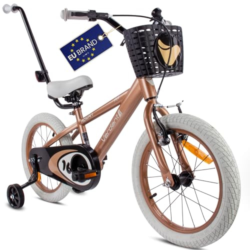 Verdant Bike Barncykel för pojkar 16 tum pojkar cykel träningshjul med tryckstång från 2-6 år (Cappuccino, 16 tum)