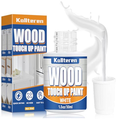 Wood Touch Up Paint, 1.5 fl Oz White Cabinet Paint for Furniture, Fast Drying Wood Paint, Quickly Repairs Any Scratches Chips Blemishes on Cabinets, Doors, Tables, and Dressers, Touch Up Paint for Both Interior and Exterior Use