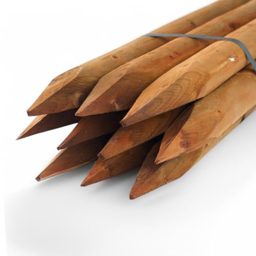 10 Stück Set imprägnierte Braune Rundholzpfähle 4,6 cm Durchmesser – Verschiedene Längen und Stärken – Ideal als Zaunpfähle, Pflanzpfähle oder Baumpfähle (100 cm Länge)