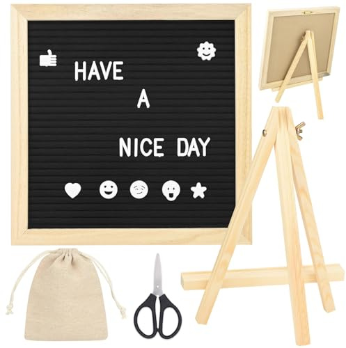 Felt Letter Board, 10 x 10 Inch Changeable Letter Board with 340 Letters, Numbers, Symbols, Square Wood Frame Message Sign Board with Stand, for Baby Announcements Memo Home Office Party Decoration