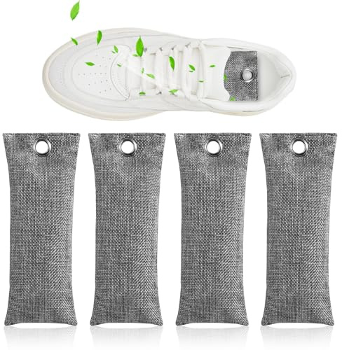 Lot de 4 sachets de déodorant au charbon actif pour chaussures - Déodorant contre les odeurs et la transpiration - Pour les odeurs de pieds causées par la transpiration - Élimination des odeurs