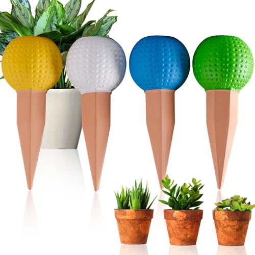 Kivinia 4 Pack Terracotta Self Watering Plant Spikes Vacation Plant Waterer, Golf Ball Styles Decorative Automatic Plant Watering Devices, Plant Watering Globes for Indoor and Outdoor Plants