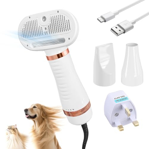 Cat Dog Steam Brush with 600w High-Power Pet Dryer, Pet Spray HairRemoval Comb, 5 in 1 Cat & Dog Brush for Shedding,(Wired) (Rose Gold)
