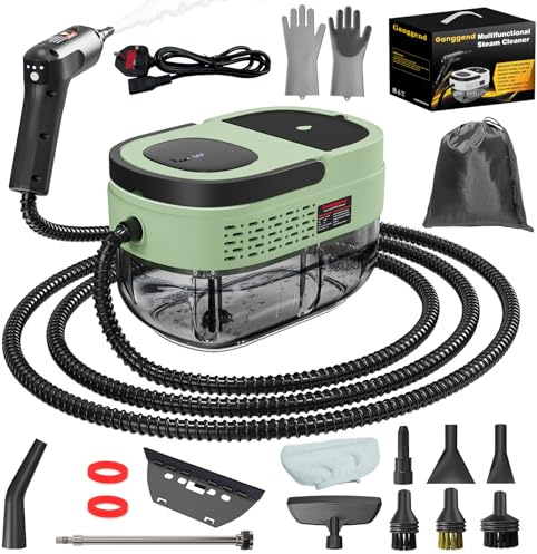 Dampfreiniger Handgerät, 2500W Handdampfreiniger mit 1,6-Liter-Wassertank, 15 Sekunden Aufheizzeit, Dampfabgabe vom Handgriff aus, 16 Zubehörteilen, Steam Cleaner für Alles, Fenster, Autos (Grün)