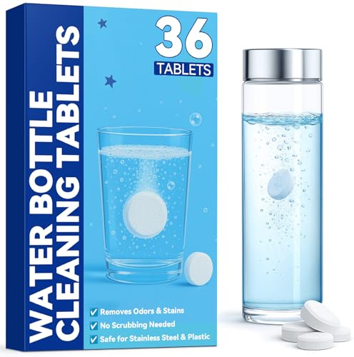 36 Pastiglie per Pulizia Bottiglie, Efficaci Pastiglie detergenti borraccia per Acciaio Inox, Elimina Odori e Residui senza Strofinare (1, Bianco)