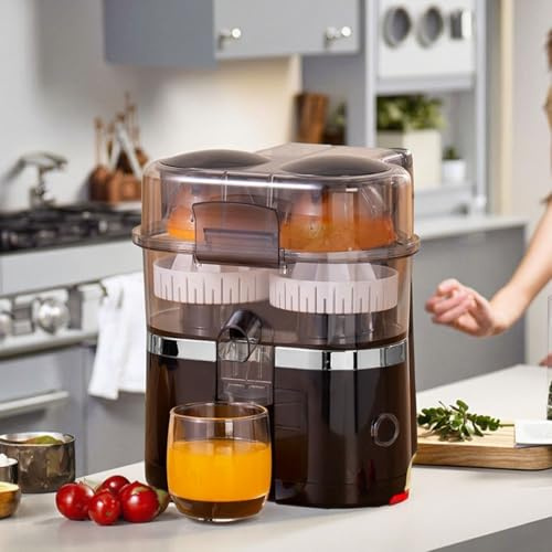 Home Spremiagrumi Elettrico Portatile, Spremiagrumi Elettrico a Doppia Testa Da 400 Ml Con Tagliafrutta Integrato, Spremiagrumi Da 15000 Giri/min Con Spazzola Per La Pulizia E Vassoio Raccogli-gocce