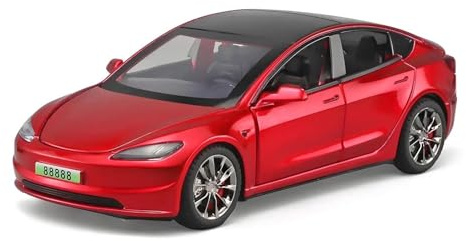 1:32 Passend für Tesla für Modell 3, Simulationslegierungsspielzeug, Druckguss-Metallgussauto, Modellauto ohne Batterien(Red)