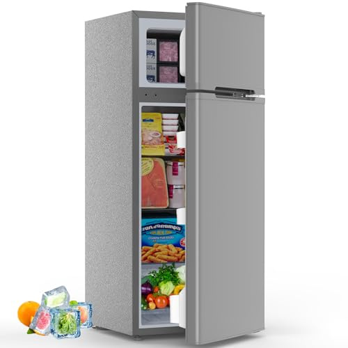 4.5 Cu.Ft Mini Fridge with Freezer, 2 Door Compact Refrigerator, Small Fridge with Adjustable Thermostat Energy Ultra Quiet, Mini Fridge Removable Glass Shelves for Bedroom Office Dorm Grey