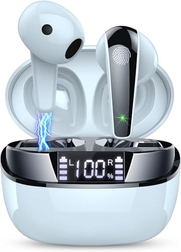 Wireless Earbuds Bluetooth 5.3 Earphones with HiFi Stereo Headphones Wireless, 47H Ear Buds with 4 ENC Noise Cancelling Mics, Dual LED Display in Ear Headphones IP7 Waterproof USB-C for Work, Home