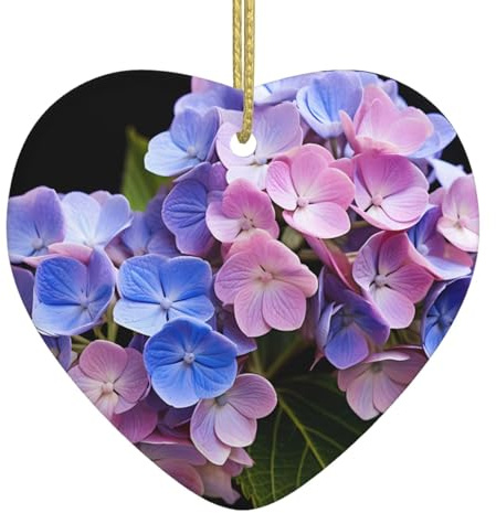 Christmas Ceramic Heart Pendant YYHHAOFA Beautiful Hydrangea Printed Smooth and Bright for Christmas Mouse Tree Home and Supermarket Decoration