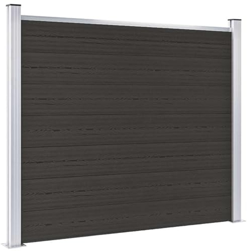 QJBSAVVA Clôture de jardin WPC 180 x 146 cm - Noir - Design moderne - Robuste et durable - Pour jardin, terrasse et balcon - Avec grain de bois et profilé en aluminium