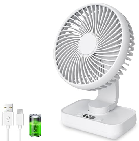 ArsMotin Ventilador de Mesa USB con Oscilación Automática, Batería 4500mAh Recargable, Silencioso, 4 Velocidades, Pantalla Digital, Carga Rápida, Portátil para Hogar, Oficina, Dormitorio, Exteriores