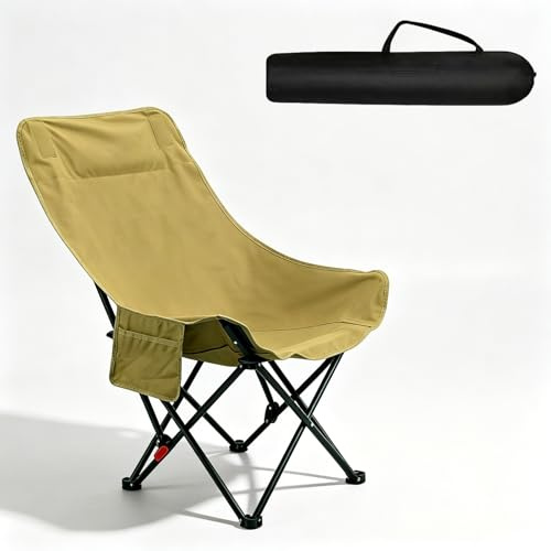 Bcuuozeeing Campingstol hopfällbar 150 kg, hopfällbar stol, ultralätt fällstol, strandstol, fiskestol, utomhusstol, demontering och montering, för camping picknick utomhus, kaki