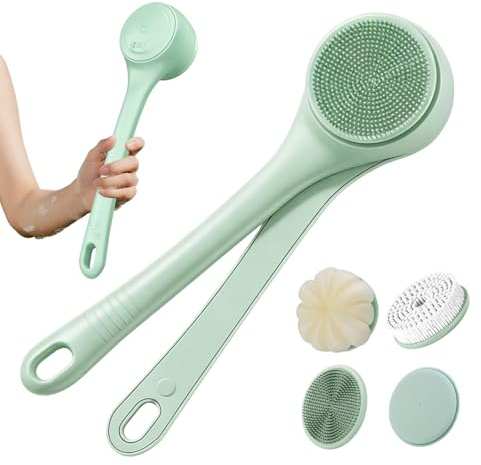 Brosse électrique Dos, 9.8 * 7.8 * 38cm Brosse Corporelle électrique, épurateur Corporel électriquee, Brossee à Récurer électriques, 4 Têtes Brosses Nettoya für salle de bain, Design Double Manche