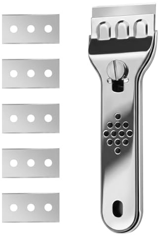 Grattoir pour Plaque Vitrocéramique en Acier Inoxydable, Grattoir Peinture de Cuisson avec 5 Lames, Grattoir à Verre Sans Rayures pour Elimine les Résidus Brûlés et Adhésifs