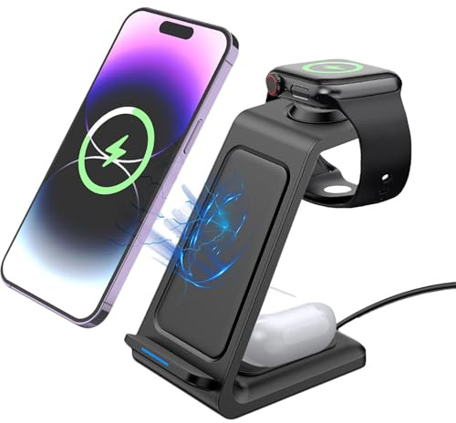Stazione di Ricarica Senza Fili - Caricabatterie Wireless per Telefono | Caricatore In Piedi per Telefono | Multifunzionale, Auricolare E Orologio, Caricabatterie Casa E Luogo Di Lavoro
