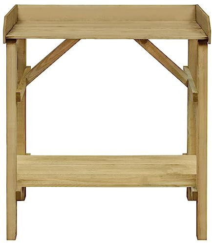 Teenpull Tavolo da Lavoro da Giardino in Legno di Pino impregnato 75x40x90 cm con 2 Ripiani Stabile per orto Balcone Vaso aiuola Serra Supporto rampicante pianta Fiore Crescita Verticale