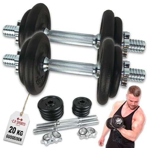 C.P. Sport gjutjärn kort hantel set 20 kg hantel hantel hantel set 2 x pinnar med viktplattor