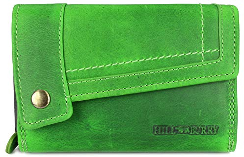 Belli Hochwertige Vintage Leder Damen Geldbörse Portemonnaie Dickes und kompaktes Portmonee Geldbeutel aus weichem Leder mit RFID in grün - 14,5x10x5cm (B x H x T)