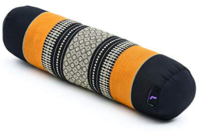 Leewadee yoga bolster pequeño – Cojín alargado para pilates y meditación, reposacabezas hecho a mano de kapok, 50 x 15 x 15 cm, Negro Naranjo