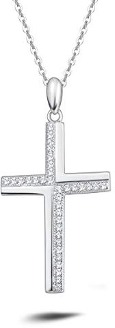 Carleen Damen Kette mit Kreuz Anhänger aus 925 Sterling Silber mit Zirconia, Christian Halskette Geschenk Schmuck für Damen Mädchen- Verstellbar Kettenlänge: 40 + 5 cm