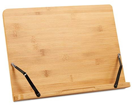 Relaxdays Porte-livre Cuisine, Support, Recettes, Bambou, Lutrin, Pupitre, Tablette, Ajustable, HLP 24x34x21 cm, nature