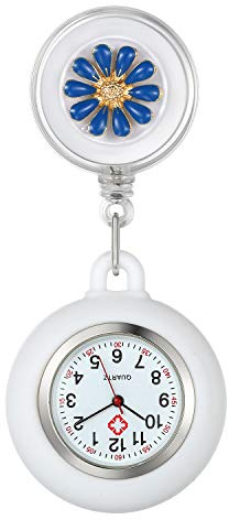 Avaner Krankenschwesteruhr Damen Taschenuhr FOB Uhr Blumen Design Pflegeruhr Kitteluhr Quarzwerk Pulsuhr Ansteckuhr mit Clip für Arzt Doktor Medical