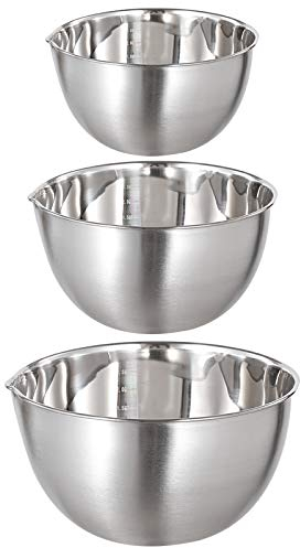 Mixing Bowls 3 Pieces Mixing Bowl Set Stainless Steel Mixing Bowl with Spout Metal Cooking Baking Bowl for Preparing Serving Nesting Bowl Dishwasher Safe 1.5L/ 3L/ 5L