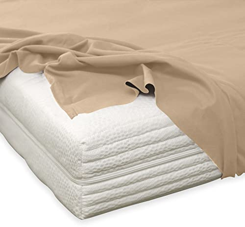 TRAUMSCHLAF Feinbiber Haustuch Bettlaken – warmes Winter-Bettlaken aus 100% Baumwolle, flauschig weich, ohne Spannumrandung, geeignet für Matratzen bis ca. 30 cm – 150x250 cm – Sand