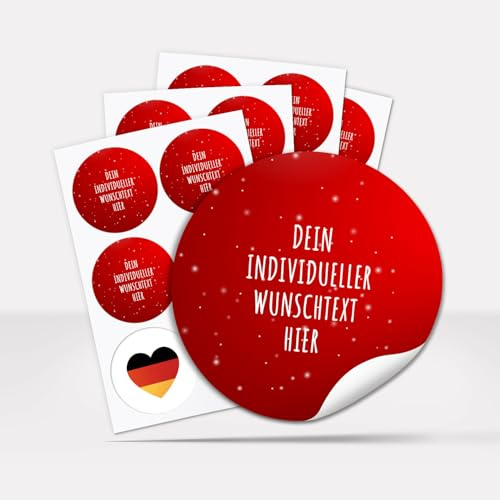 24 Weihnachtsaufkleber PERSONALISIERT mit Wunschtext, rund 4 cm | Aufkleber für Geschenke und Produkte zu Weihnachten mit Text oder Namen, selbstklebende Etiketten geschäftlich und privat, edel rot