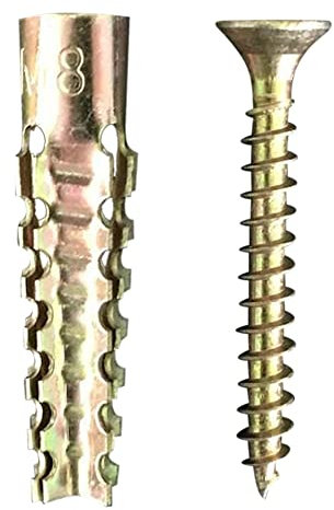 Runxingfu 50-100 Sets Strong Galvanised Anchor Wall Plug with Self Tapping Wood Screw for Fixing Aerial Mast Sky Dishes TV Mount Brackets Shelving Racking