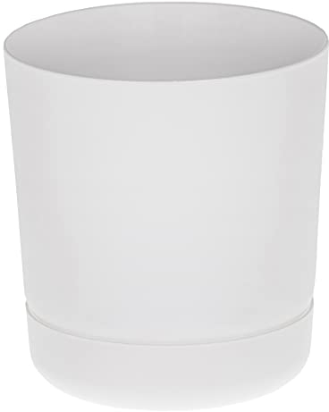 SPARKLE PLANTS Satina Indoor Plant Pots– 5 Sizes, 10 Colours, Modern Planter with Drainage Holes & Matching Saucer – Durable Lightweight Composite Flower Pots for Houseplant (25 cm, White)