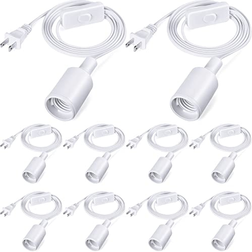 10 Pack Hanging Light Cord Pendant Light Cord with Switch Light Socket Extension Light Bulb Socket Cable Lamp Kit for E26 E27 Lamp Socket Lantern (White,6 Feet)