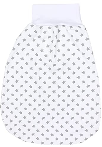 TupTam Baby Strampelsack mit breitem Bund – Unwattierter Schlafsack Baby aus Baumwolle für Frühling & Sommer, Farbe: Sternchen Weiß/Grau, Größe: 0-6 Monate