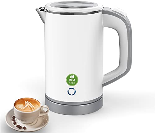 Bollitore elettrico in acciaio inox, da campeggio, mini bollitore da viaggio per 0,8 l, 600 W, protezione dal surriscaldamento, funzione di cottura a pressione, silenzioso (Bianco)