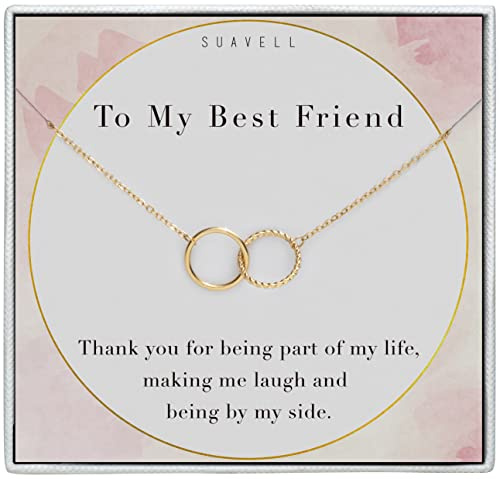 Suavell Best Friend Necklaces - Interlocking Circles, 18K Gold Plated Chain Necklace. Open Circle Necklace for Soul Sisters, Birthday Gifts