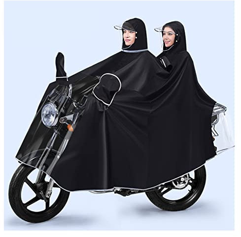 Zwei-Personen-Reitponcho, wasserdichter Fahrrad-Regenmantel mit Kapuze, winddichtes Unisex-Regencape, for Fahrrad, E-Bike, Motorrad, Regenponcho-Abdeckung for Mobilitätsroller ( Color : Black , Size :