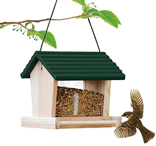 Mangiatoia Per Uccellini Selvatici Da Esterno, Mangiatoia Per Uccelli Da Appendere, Casetta Per Uccelli In Legno Dispenser Di Mangime Da Esterno, Decorazione Da Giardino (Verde scuro)