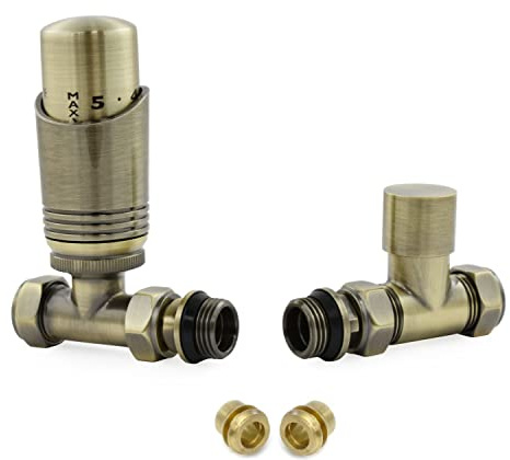 Hot Flow | Cascade Modern Straight TRV Thermostatic Radiator Valve 10mm Compression (Antique Brass)